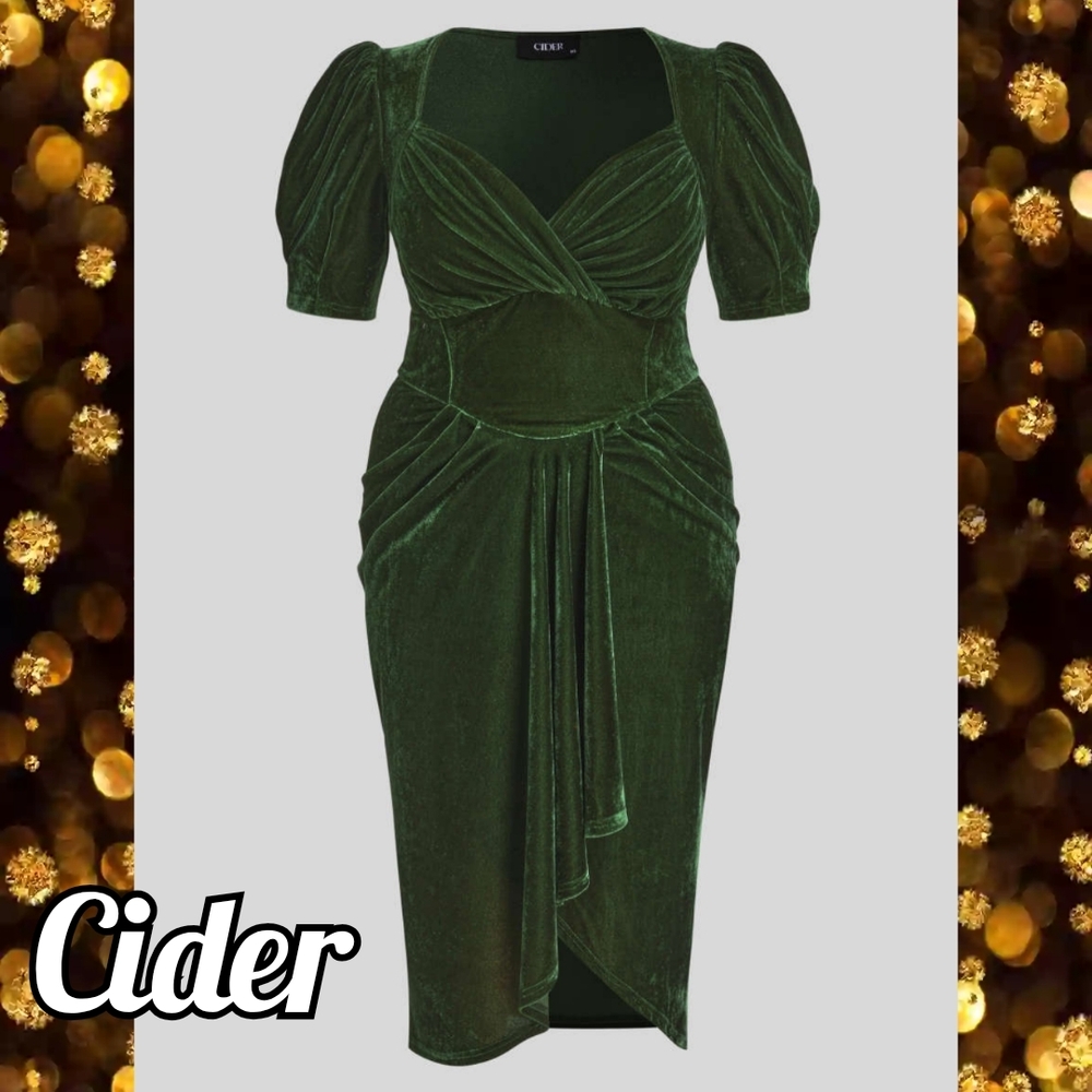 Cider Green Velvet Women's Dress
